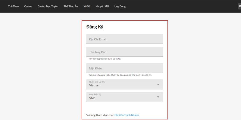 Nhập đầy đủ thông tin đăng ký 188BET theo form biểu mẫu