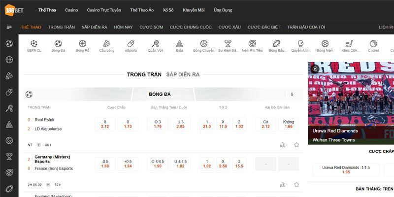 Hơn 1000 kèo cược thể thao mỗi ngày tại 188BET Hơn 1000 kèo cược thể thao mỗi ngày tại 188BET